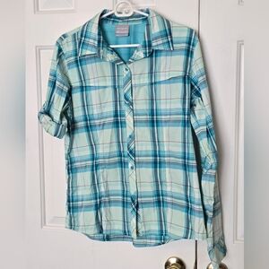 Columbia Womens Adventure Insect Blocker Button Shirt Roll-Tab Sleeves Size XL